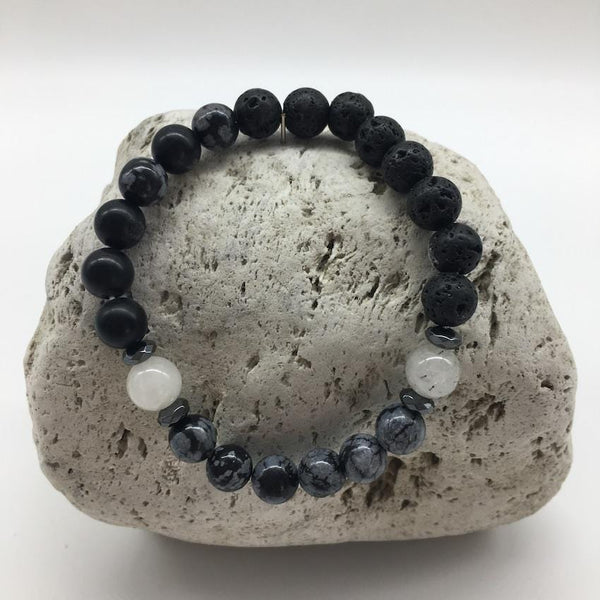 Get a Boost of Happiness: Handmade 8mm Matte Black Agate Bronze <a href='/dumbbell/'>Dumbbell</a> Bracelets from SYROTONIN