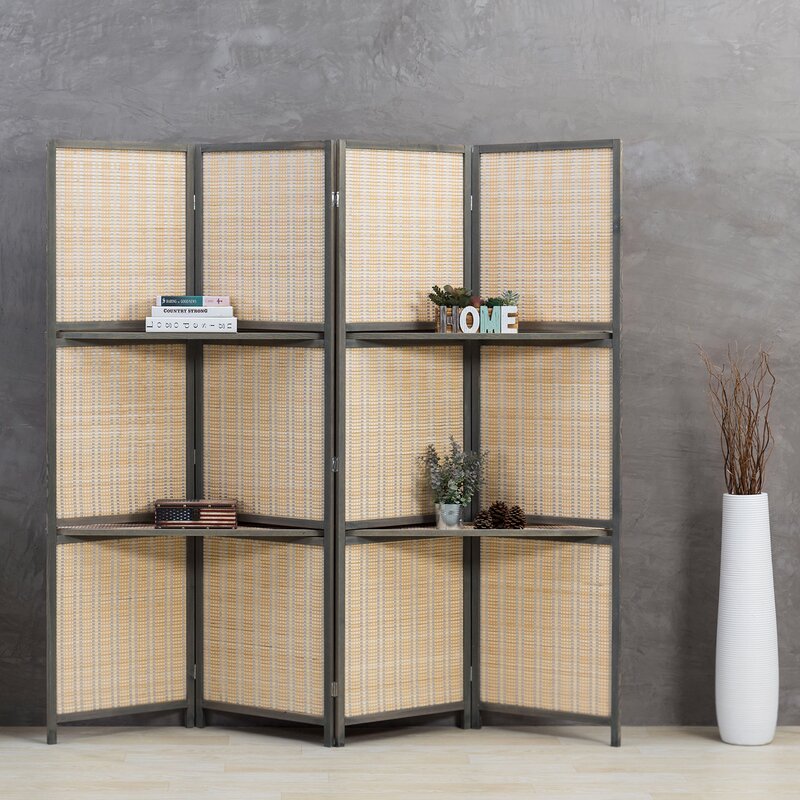 Mygift Decorative 4 Panel Wood & Bamboo Folding Room Divider Screen Dividers For Apartment Partition Wall Singapore Patios - Butikmuslimin