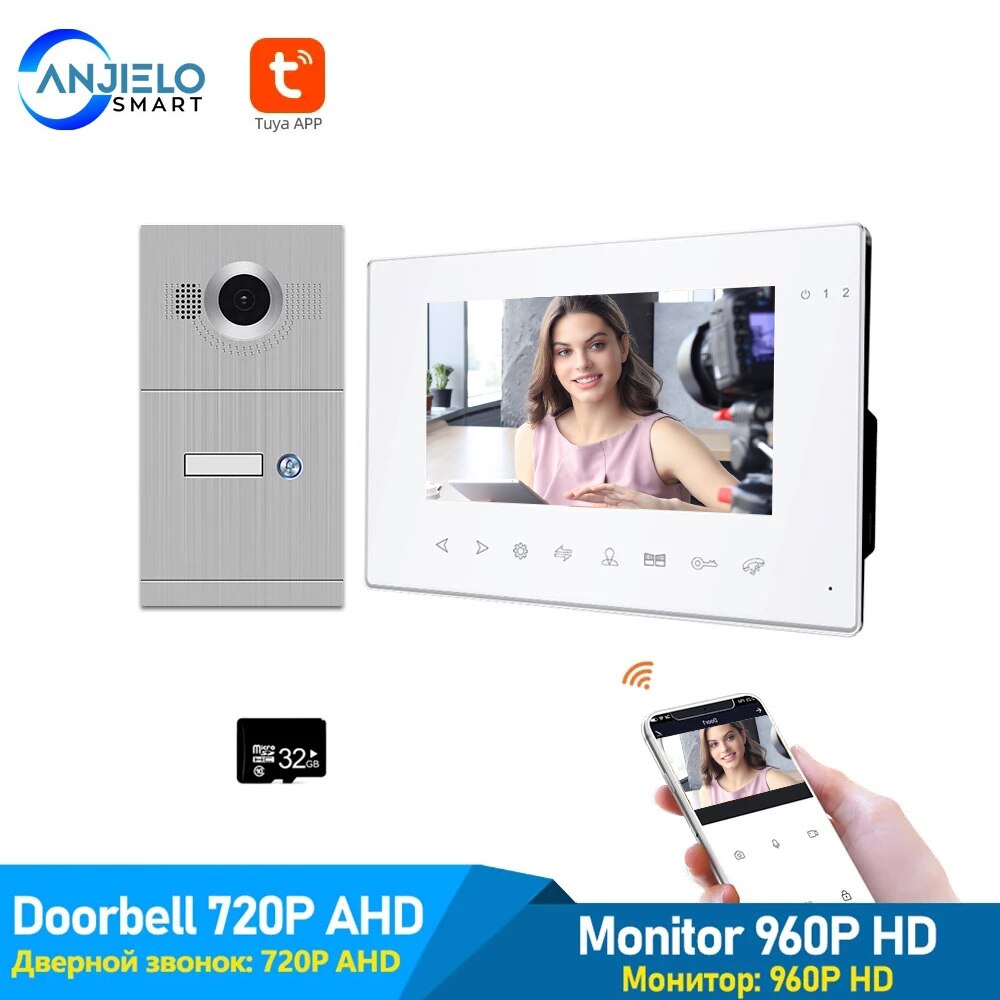 1byone Video Doorphone 2-Wires Video Intercom System 7-inch Color Monitor and HD Camera Video Doorbell with 49ft Cable, Surface Mounted Outdoor Doorbell