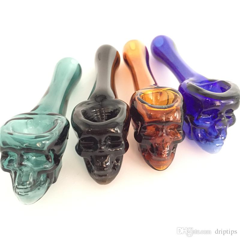 Skull Glass Tobacco Pipe - Blue Pink Glass Pipe - Cool Glass