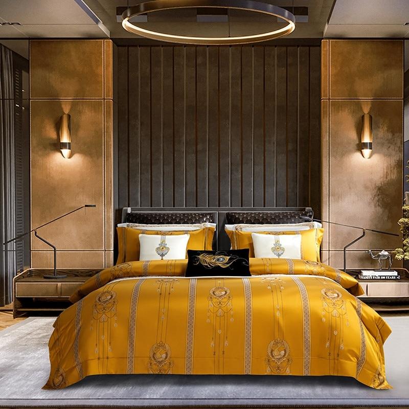 Gold silver coffee jacquard luxury bedding set queen/king size stain b Coolbuysonline