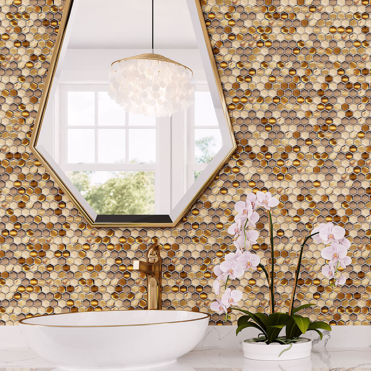 Russia Hot Sales Iridescent Golden Line Brown Glass Mosaic Tiles