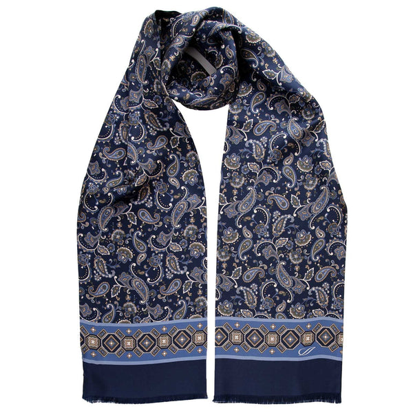 Men's Silk Aviator Scarf | Blue & Orange Paisley | The Palakta