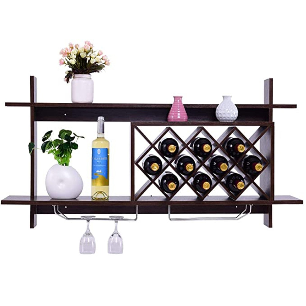 Wall-Mounted <a href='/wine-rack/'>Wine Rack</a> w/ Glass Holder & Storage Shelf Organizer  CharmingWares