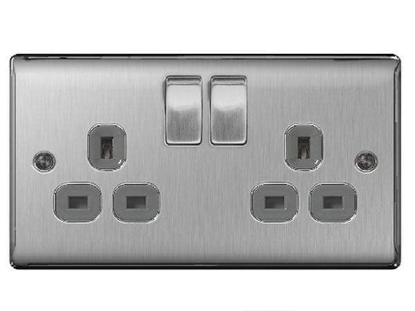 Volex 13A Stainless steel effect Double Switched Socket | DIY at B&Q