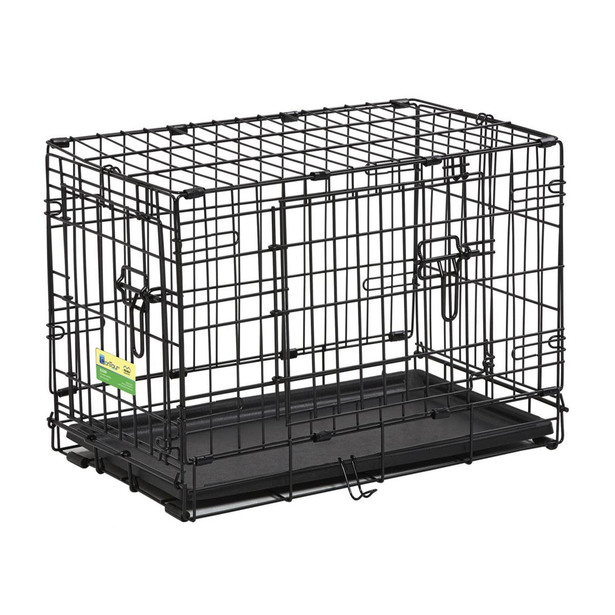 Petmaker Double Door Foldable Dog Crate, Black, Medium, 36