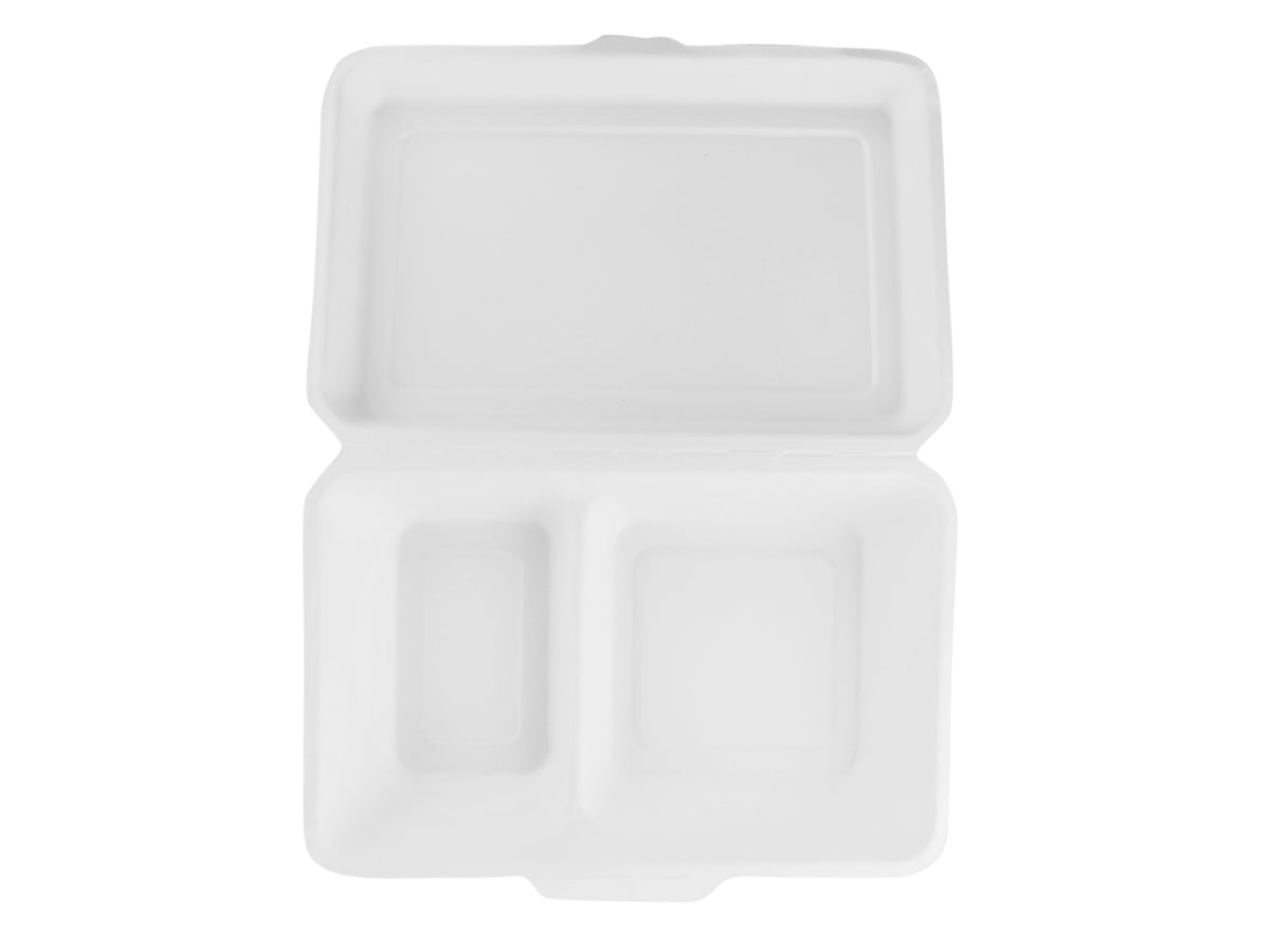 Biodegradable 2-Compartment Clamshell - Alpha Food Packaging
