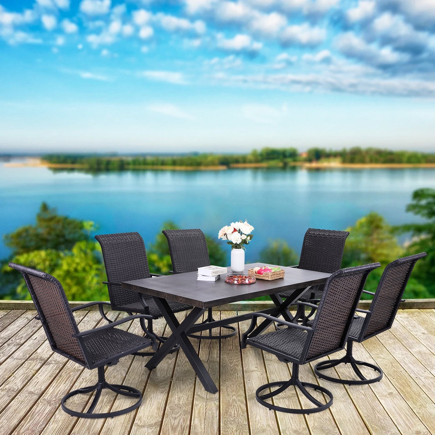 Retro Rattan Minimalist Swivel Office Chairs with Backrest Armrest theworkalley