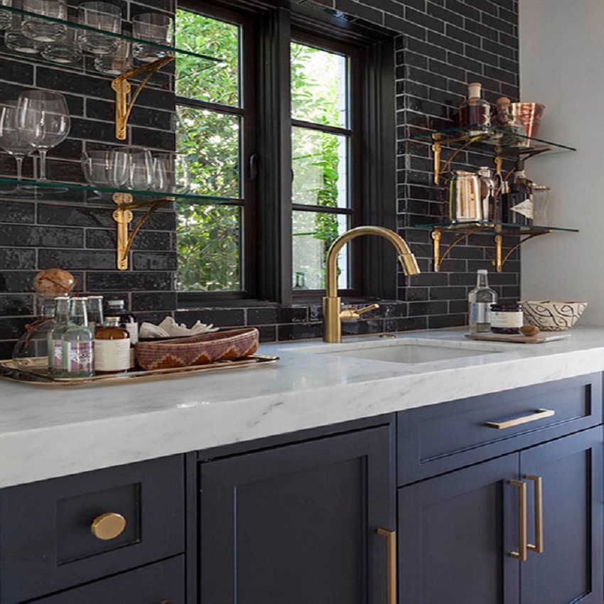 Small Round Stainless Steel Sink Wet Bar Boasts A Marble Fitted With Hammered Metal And Vintage Faucet Under Mirrored Sinks Ebay  bahamalobsterpirates.com