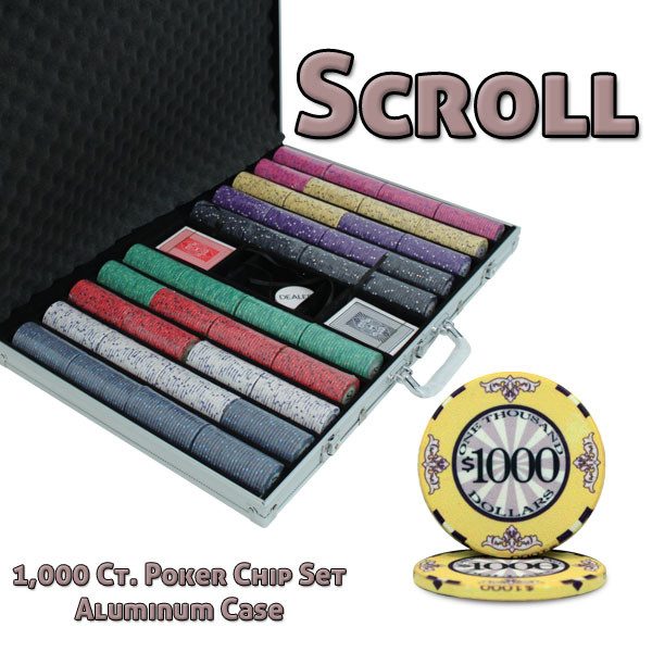 1000 Scroll Poker Chips Set with Aluminum Case - 10 Gram Ceramic