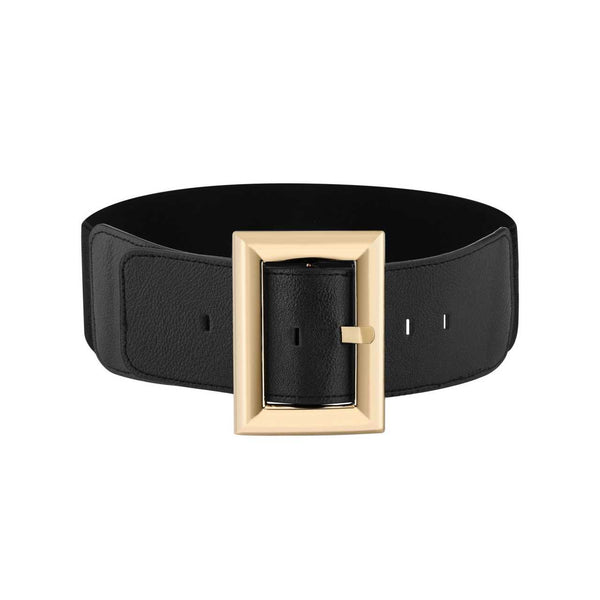 Picton Double Buckle Wide Waist Belt -Black/Silver Indigo Threads