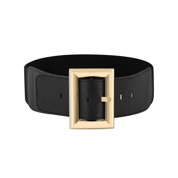 Picton Double Buckle Wide Waist Belt -Black/Silver  Indigo Threads