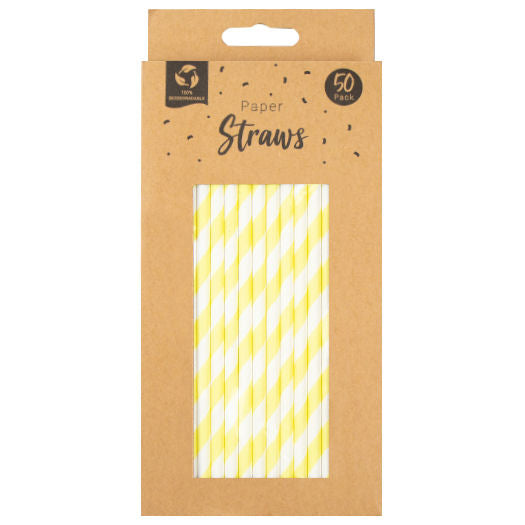 Paper Straws - Spirals - Yellow - 7.75