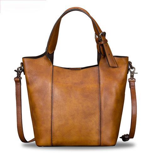 Practical Big Leather Bucket Shoulder Bag Single Strap Hobo Tote Bag | POPBAE