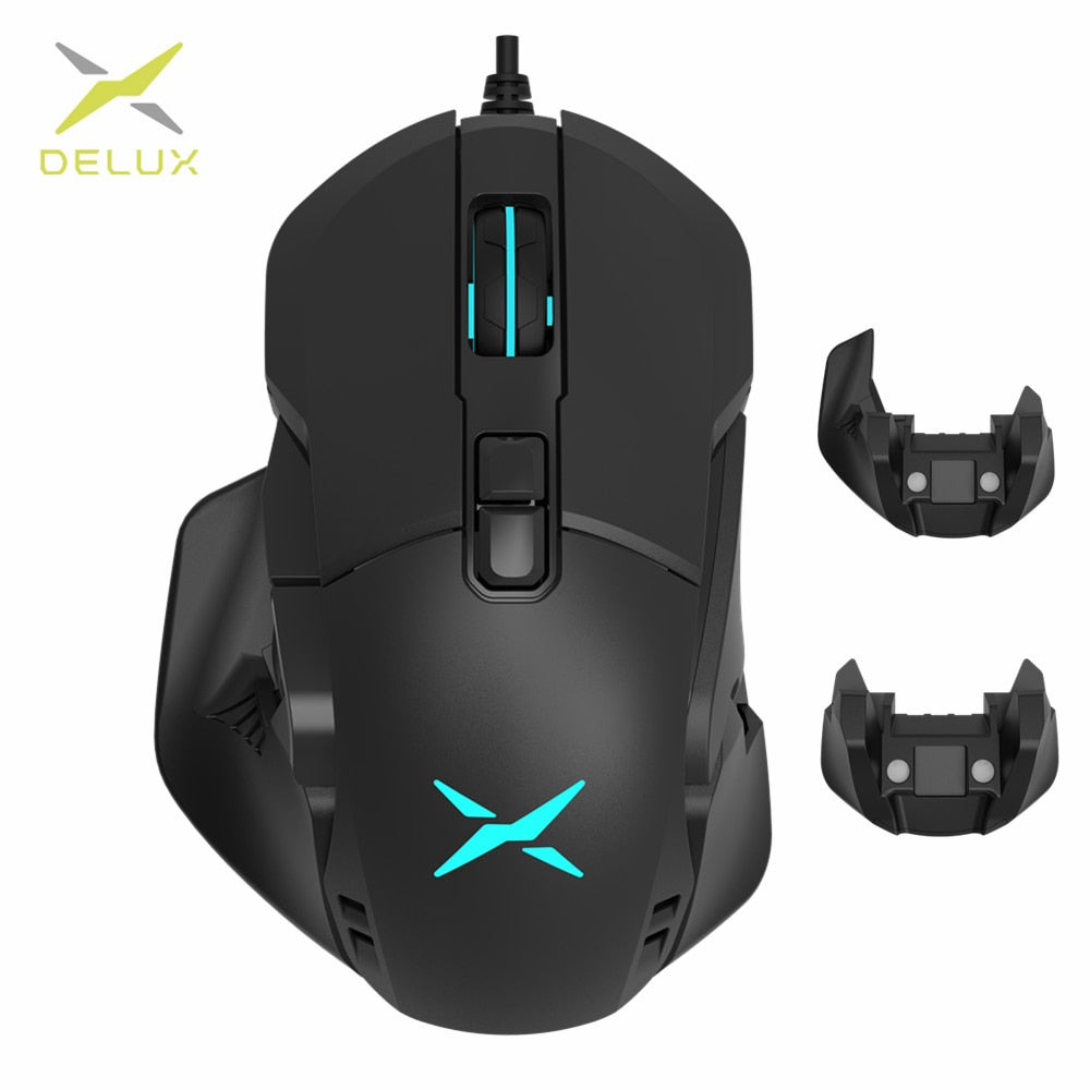 Delux M629 RGB Wired Optical Gaming Mouse 12400-16000 DPI DIY Side Win Yopike