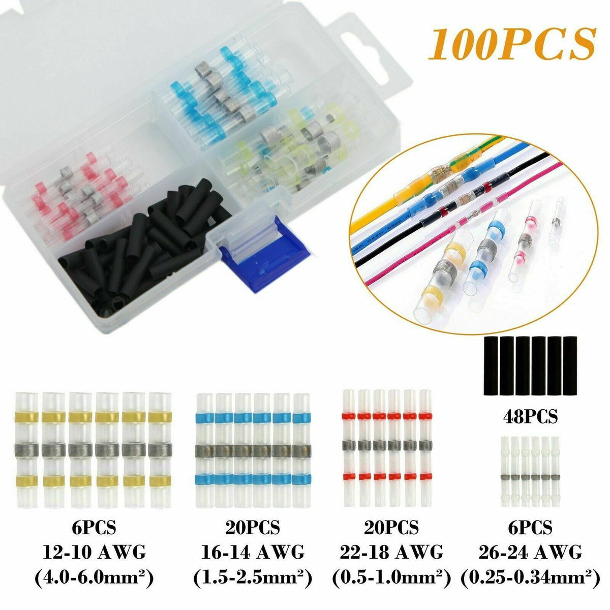 240PCS Heat Shrink Wire Connectors Crimp Terminals with Plastic Box