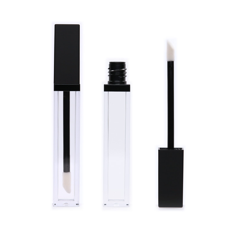 6ml lip gloss square tubes with matte black wand golden collar empty clear containers <a href='/cute/'>cute</a> bottles for lip gloss packaging factory