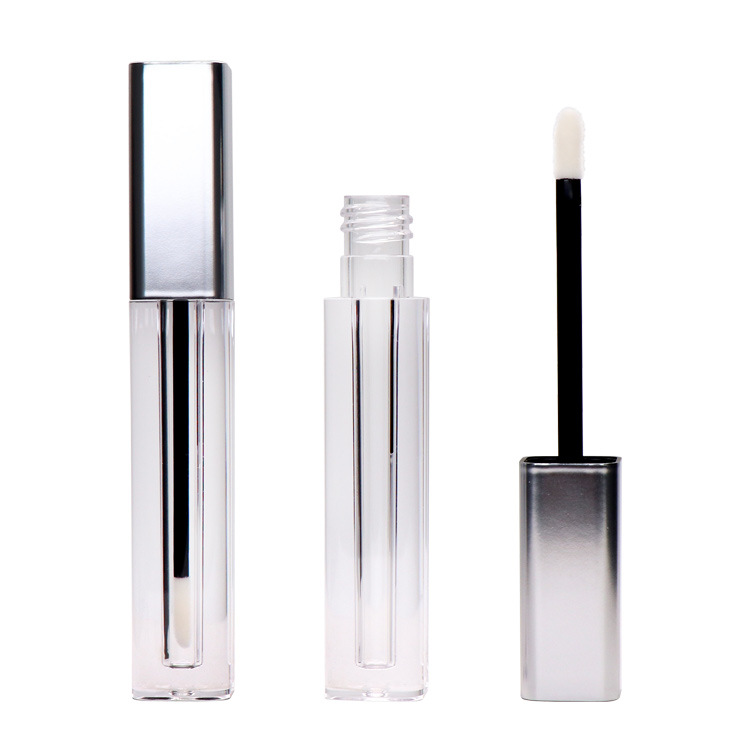 empty mini <a href='/cute/'>cute</a> lip gloss containers small square matte black metalized silver frosted lip gloss tubes with brush