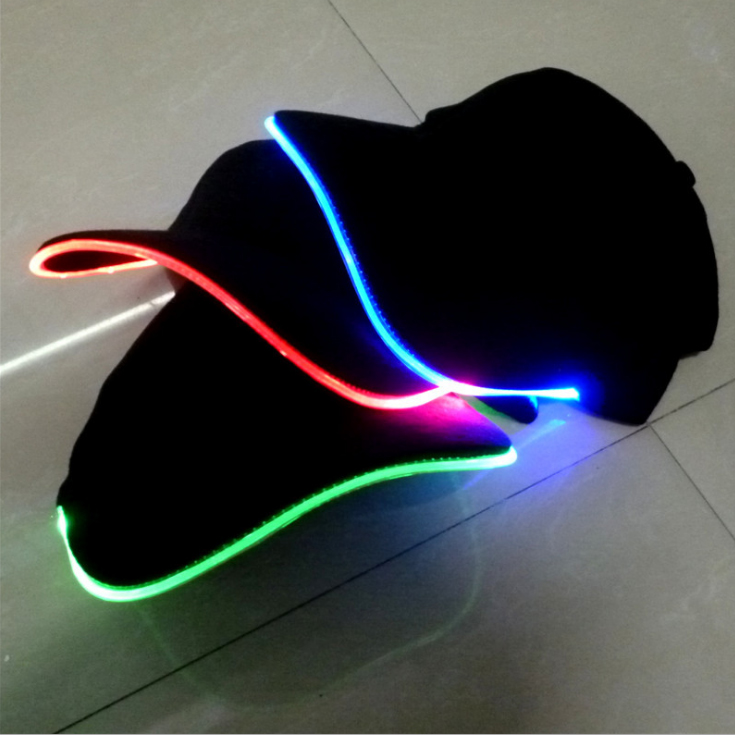 Promotional blank baseball cap with built-in optical led light