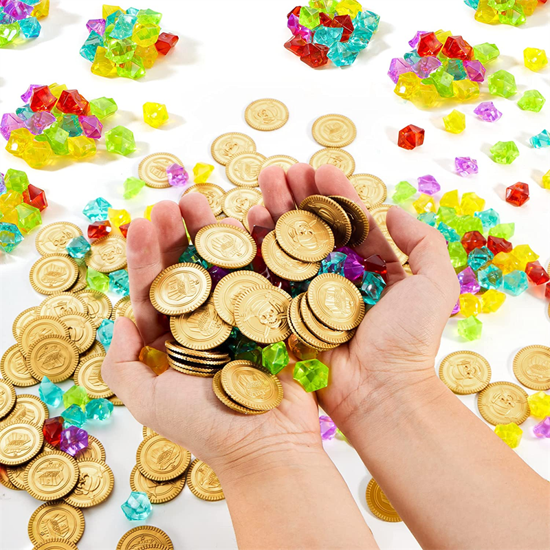100 Pieces <a href='/pirate-gold-coins/'>Pirate Gold Coins</a> and 100 Pieces Gem <a href='/jewelry-treasure-toys/'>Jewelry Treasure Toys</a> Party Decorations 
