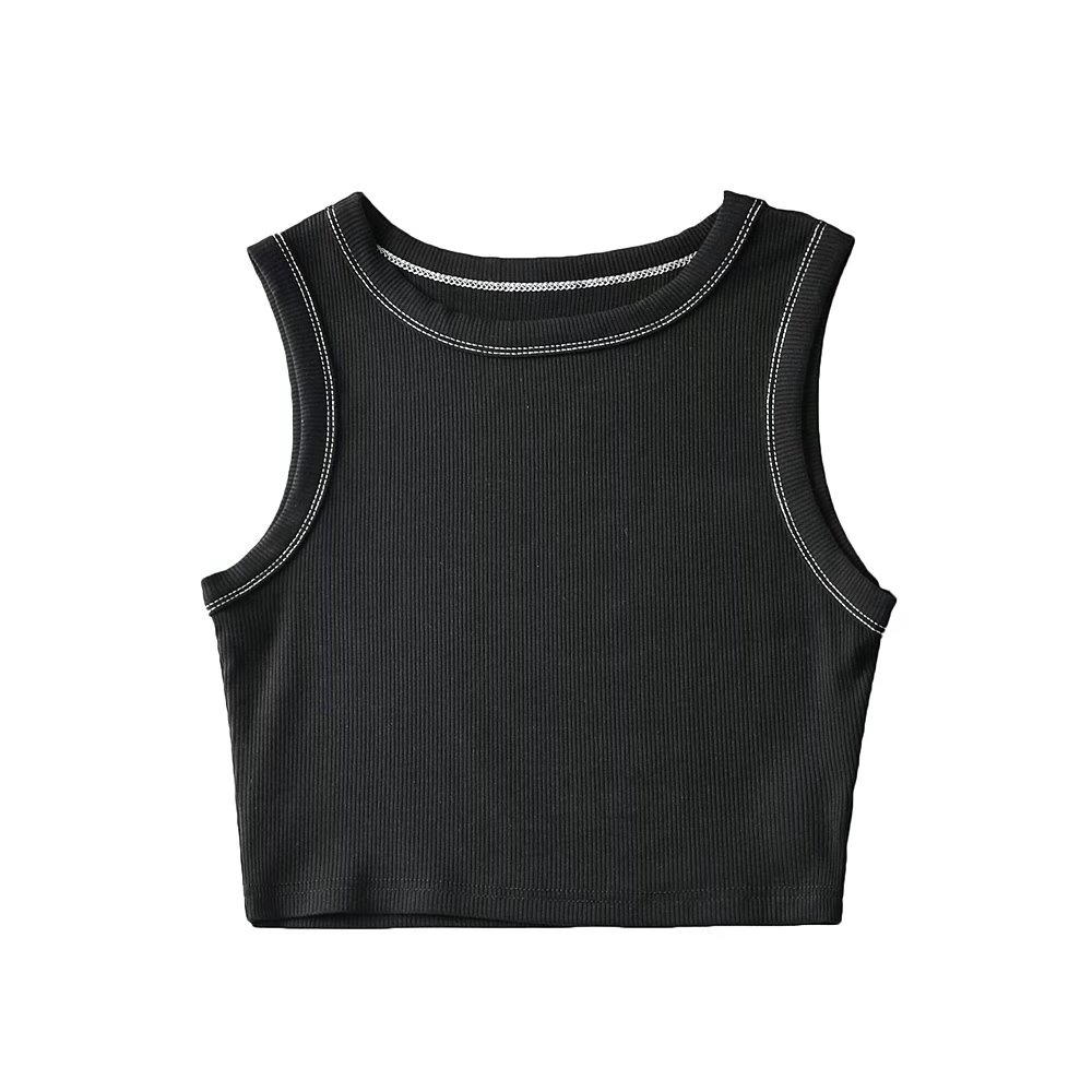 Women Topstitching Ribbed Racerback Crop Tank Top