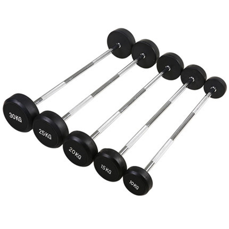 10-55kg Rubber Barbell Curl Bar round head rubber coated barbell (3)
