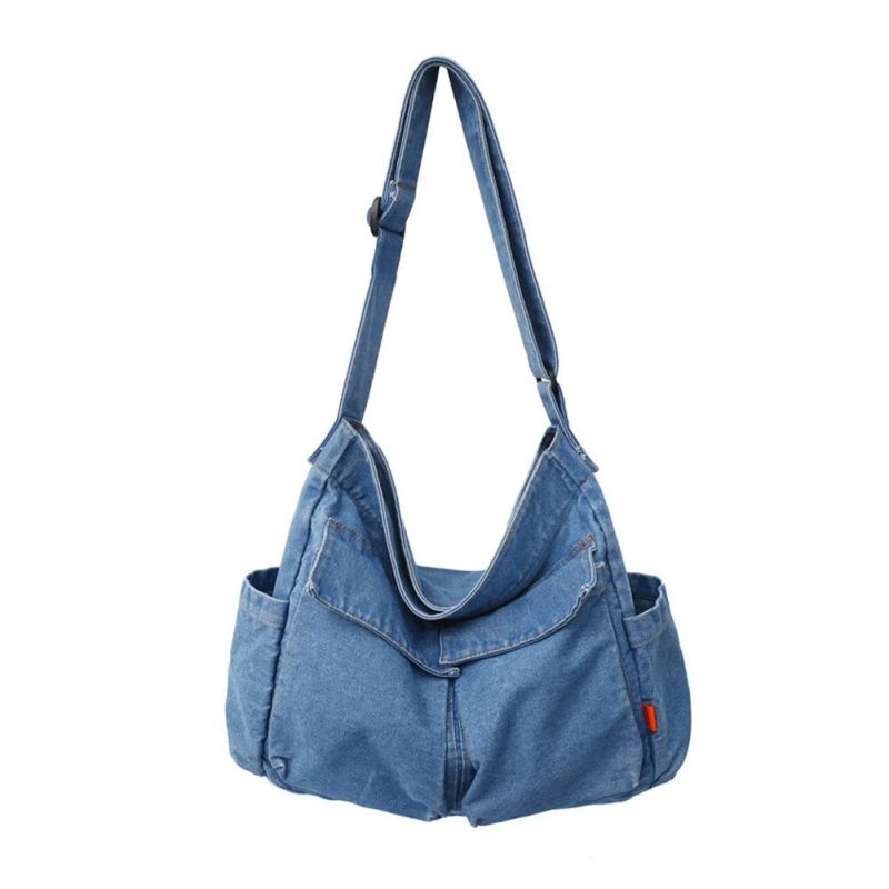 Denim Shoulder Bag Casual Style Lightweight Retro Travel Shopper Crossbody Handbag For Teen Girls Women