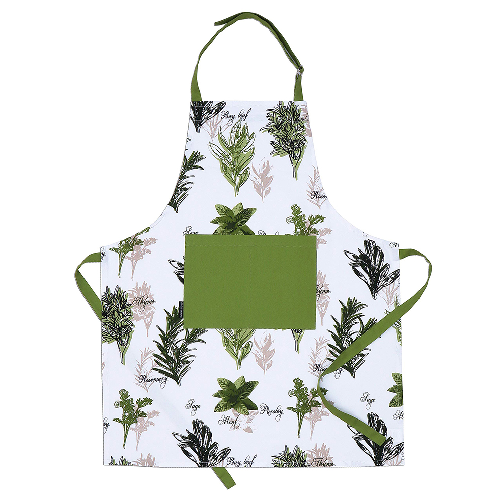 Herb Garden Print Apron <a href='/adjustable/'>Adjustable</a> Strap At Neck & Waist Ties