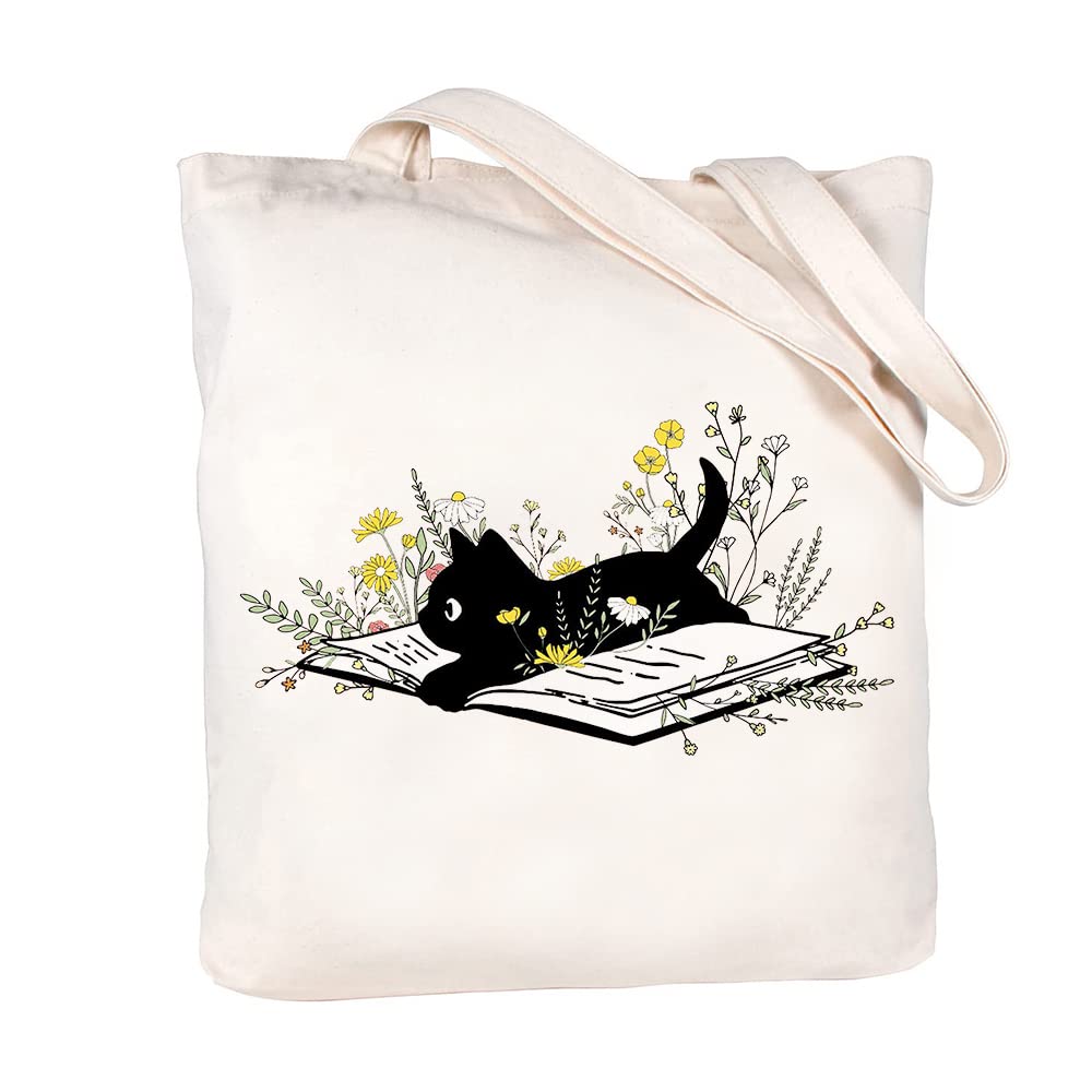 Shop Durable and Adorable Cat Flower Tote Bags with Zipper - Factory Price Guaranteed!