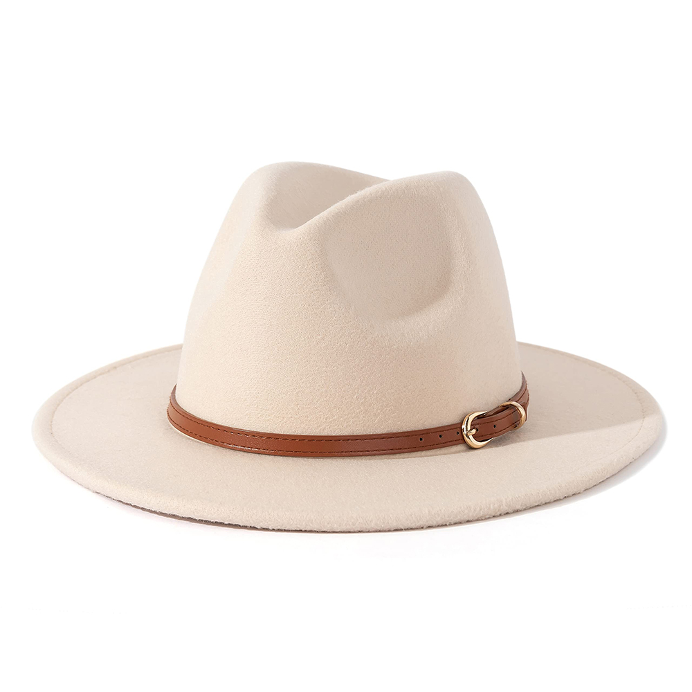 Women Classic Felt Fedora Wide <a href='/brim-hat/'>Brim Hat</a> With Belt Buckle