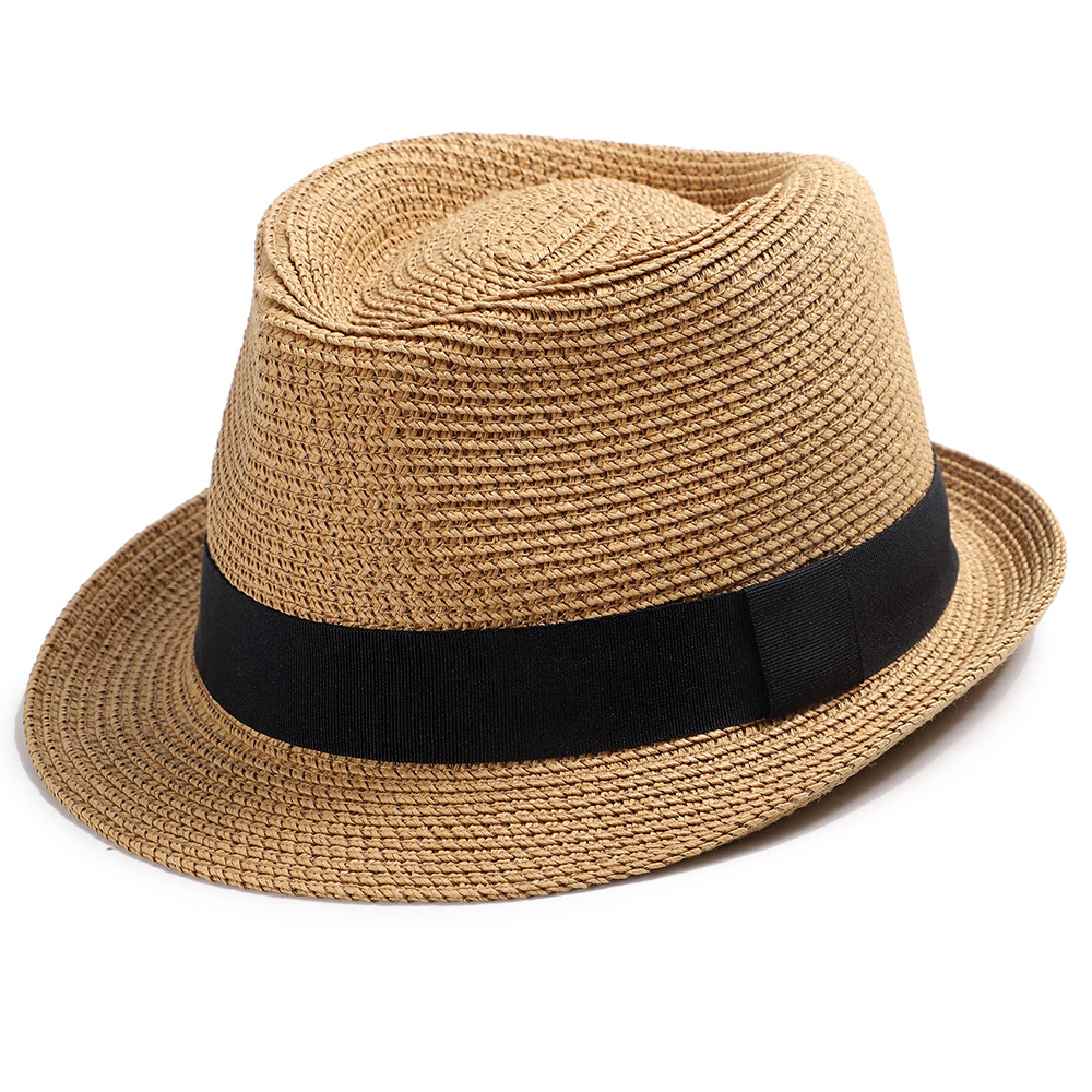 Womens Short Brim <a href='/straw-sun-hat/'>Straw Sun Hat</a> Fedora Trilby Hat Panama Men Roll Up Packable Beach Hat