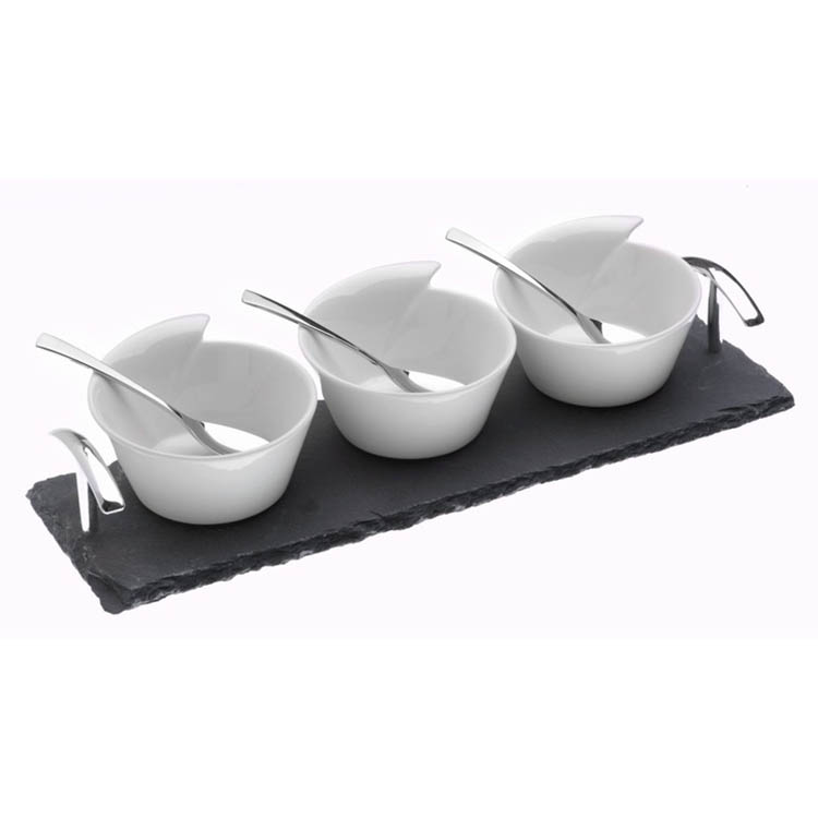 Direct Factory Cosen Wholesale Ceramic Tapas Plates With Slate Tray