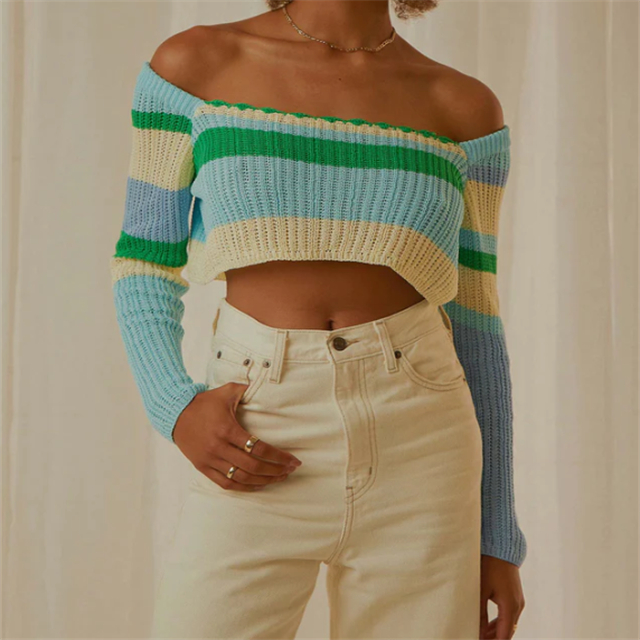 Sexy Crochet Top Blue Green Multi Womens Fashion Sweaters