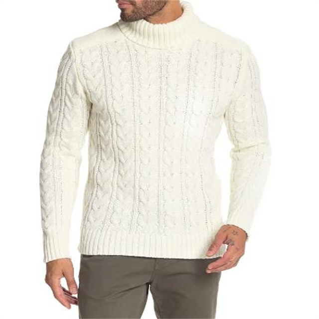 Long Sleeve Pullover White Winter Casual Cable Knit Turtleneck Sweater