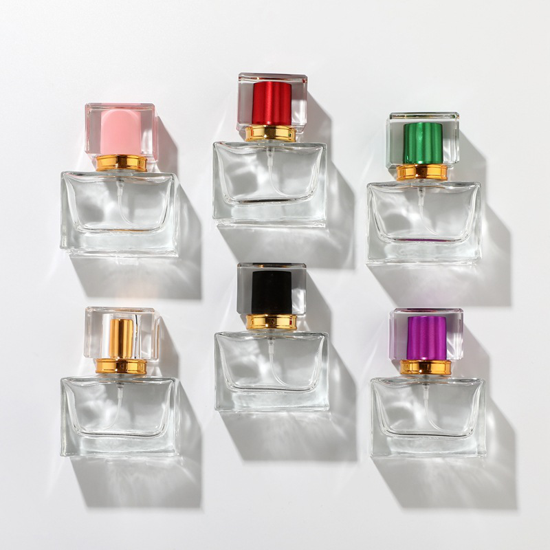  luxury rectangle <a href='/clear-glass-perfume-bottle/'>Clear <a href='/glass-perfume-bottle/'>glass perfume bottle</a></a> with colorful cap