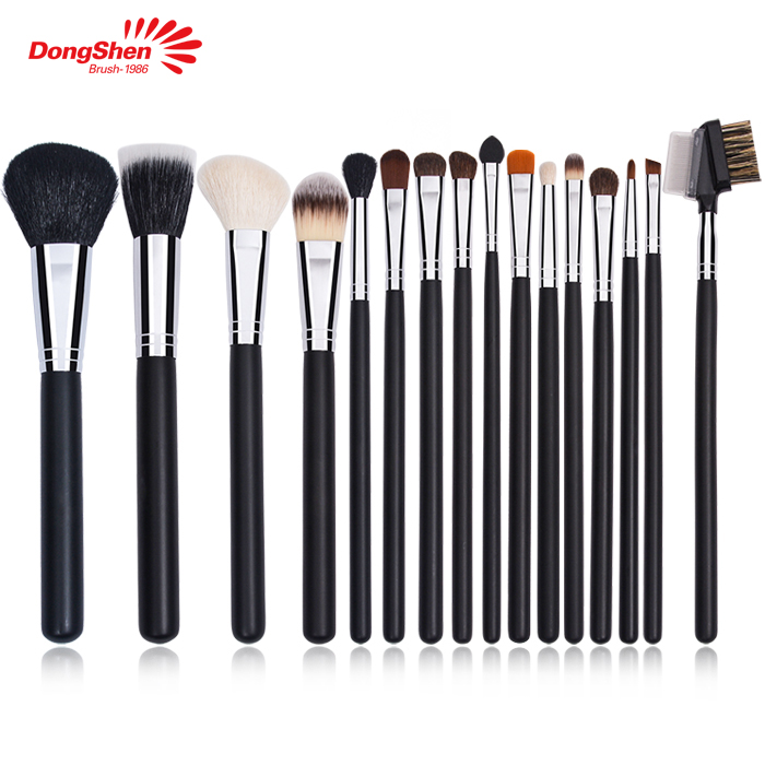 Classic black professional 16pcs wooden handle goat hair <a href='/makeup-brush/'>makeup brush</a> set