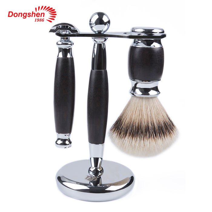 Dongshen Classic Design Black Men's Shaving Brush Set Silvertip Sha ( (5)