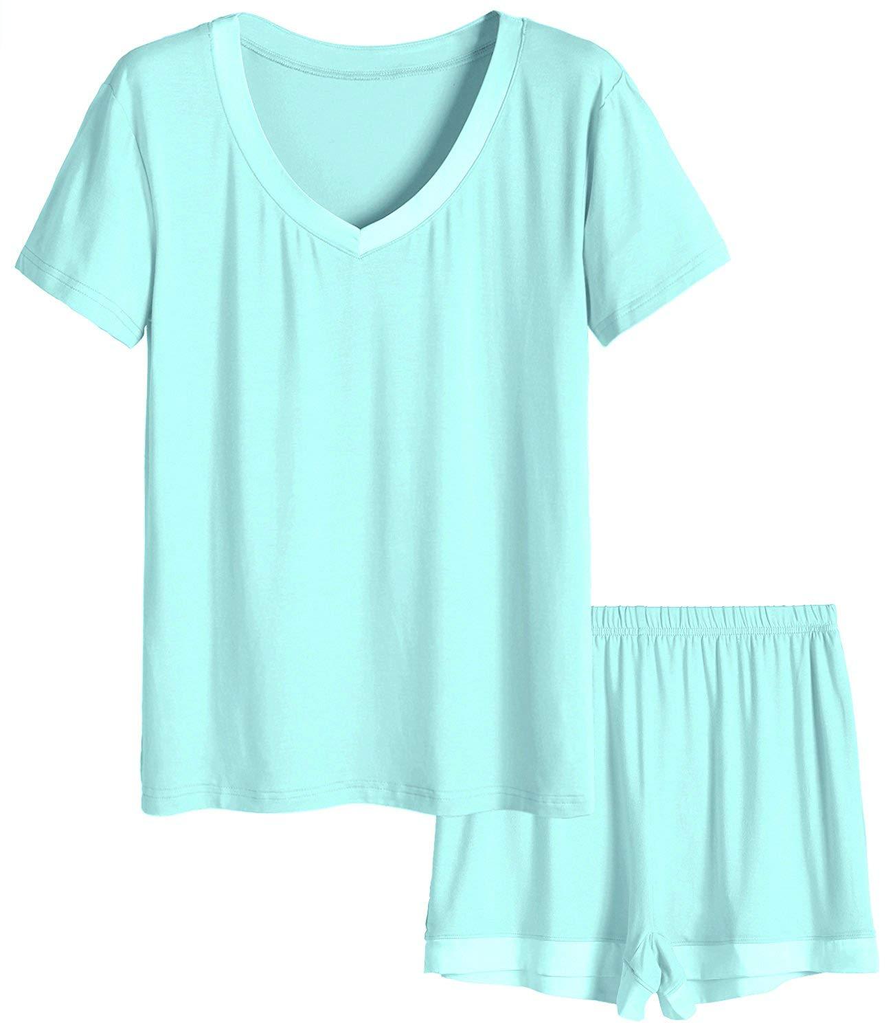 Women_s V-Neck Short Sleeve Bamboo Pajama Set -_yyt (8)