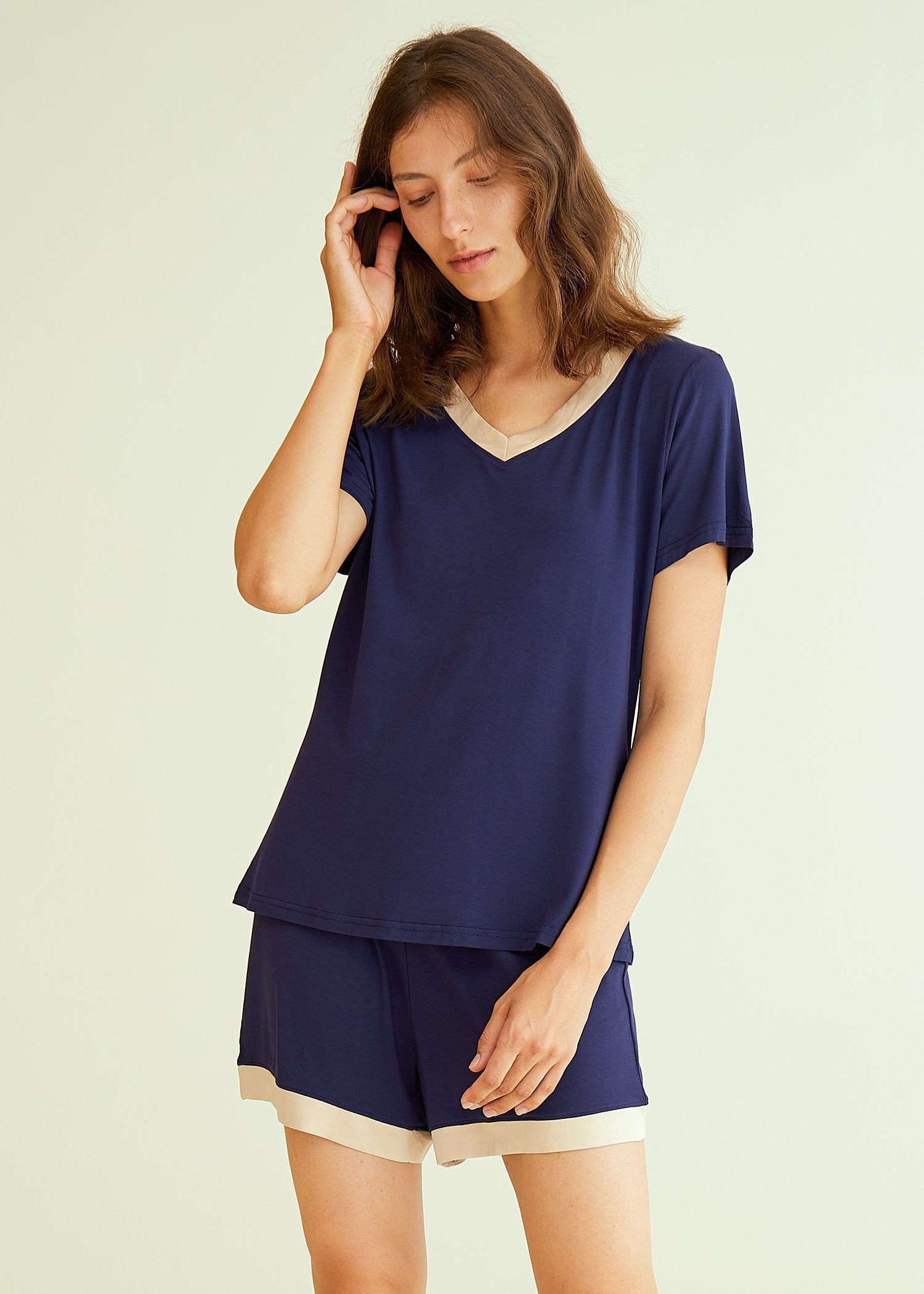 Women_s V-Neck Short Sleeve Bamboo Pajama Set -_yyt