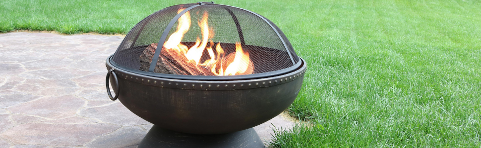 fire pit, bowl, round, steel, metal, fogata, fuego, bonfire, patio, backyard, flame, beach, outdoors