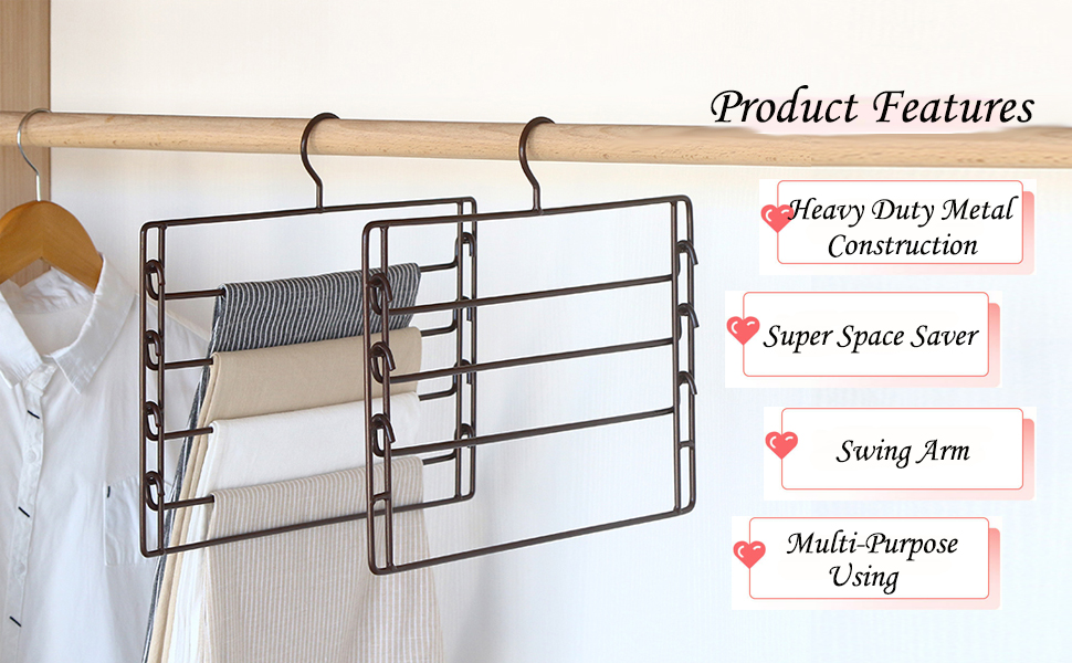 pant hangers metal Swing Arm with non-slip bar Closet Storage Organizer Wardrobe space saving