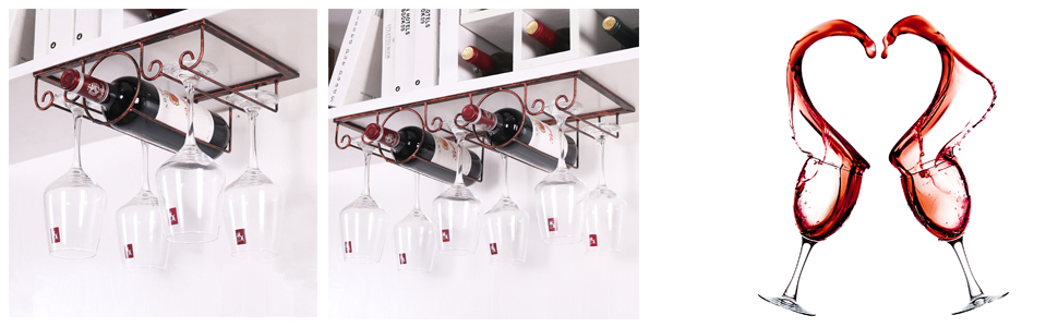 Home kitchen dining wine accessories under cabinet stemware glass/bottle rack holder hanger storage