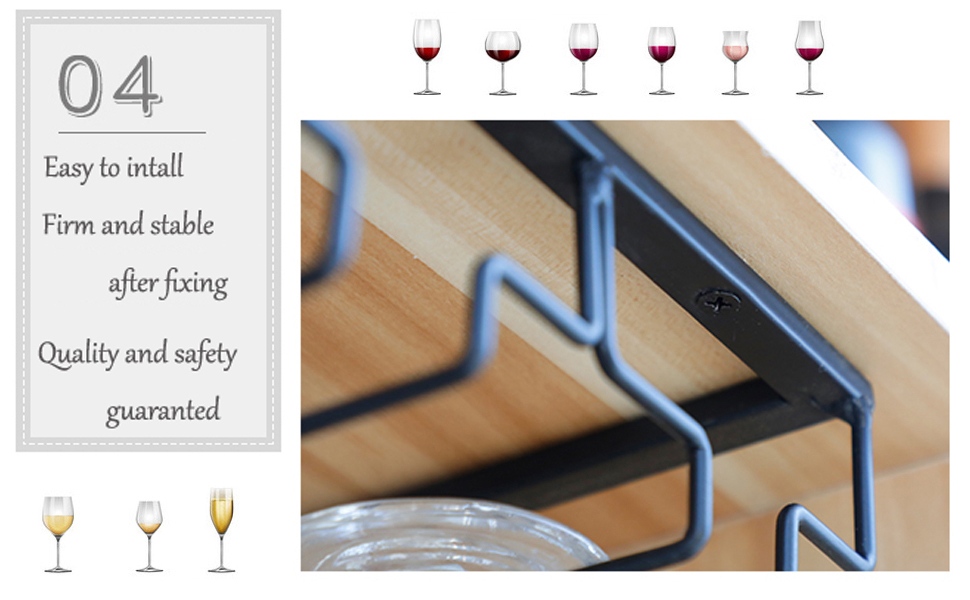 Under cabinet wine glass rack holder stemware organizer for home kitchen shelf glassware metal