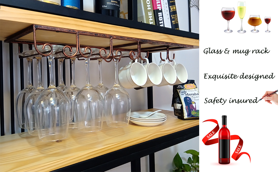 Under cabinet wine stemware glass and mug cup racks holder kitchen dining storage counter organizer