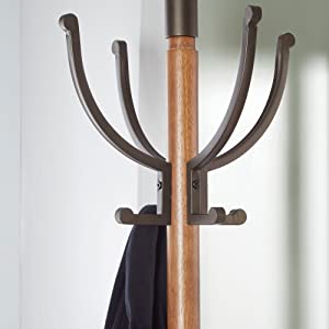 coat rack;metal and wood coat rack;hall tree;foyer storage;black and oak coat rack;storage for coats