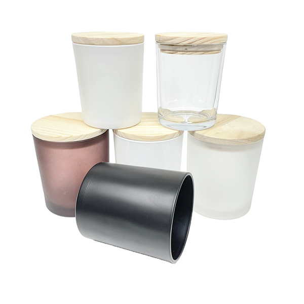 Unique design custom colored glass candle jars with wooden lids bulk