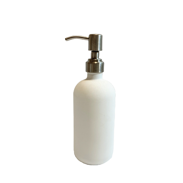 Factory Direct: Premium 16oz 500ml White <a href='/boston-round/'>Boston Round</a> Glass Soap Bottle with Stainless Steel Dispenser