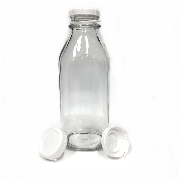 French Square Glass Milk Bottles (1000ml/1L) with Secure Plastic Lid - Factory Direct