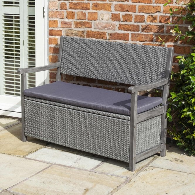 Outsunny Rattan Garden Storage Bench, 102Lx51Wx51H cm-Mixed Brown / <a href='/cabinet/'>Cabinet</a> Cushion Box Chest Bench Patio Weave Seat Seater w/Lining Outdoor Wicker Furniture | Aosom UK