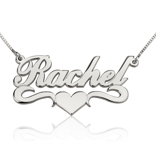 Charming Heart Necklace with Engraved Beads & Diamond in Sterling Silver | My Name Necklace Canada